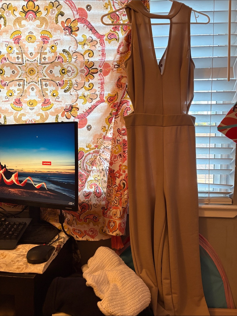 Charlotte Russe Sleeveless Tan Wide-Leg Jumpsuit